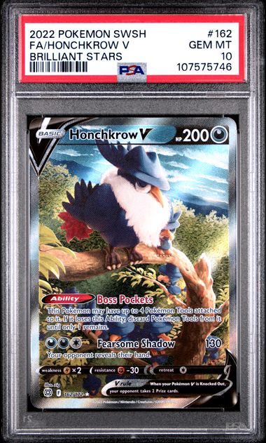 2022 Pokemon Sword & Shield Brilliant Stars Fa/Honchkrow V #162 (Brilliant Stars) Gem Mt 10 front