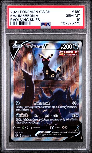 2021 Pokemon Sword & Shield Evolving Skies Fa/Umbreon V #189 (Evolving Skies) Gem Mt 10 front