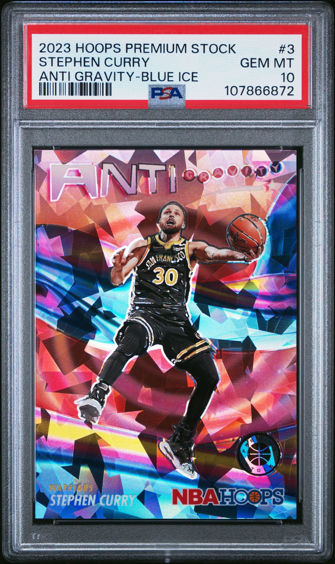 2023 Panini Hoops Premium Stock Anti Gravity Stephen Curry #3 (Anti Gravity-Blue Ice) Gem Mt 10 front
