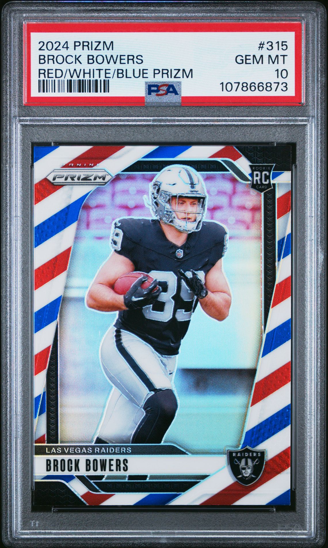 2024 Panini Prizm Brock Bowers #315 (Red/White/Blue Prizm) Gem Mt 10 front