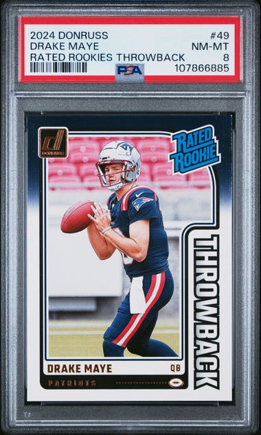 2024 Panini Donruss Rated Rookies Throwback Drake Maye #49 Nm-Mt 8 front