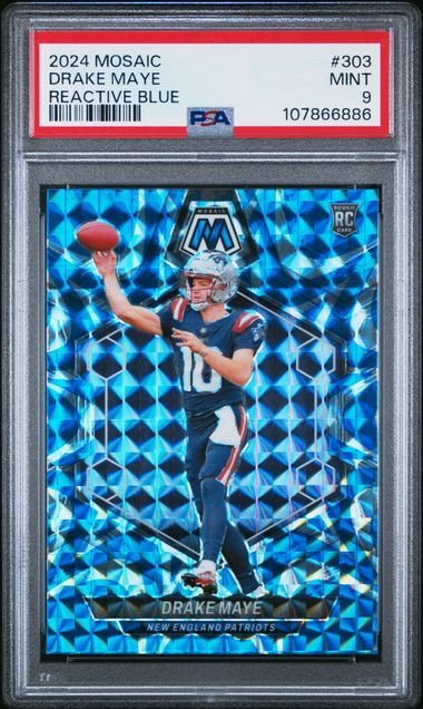 2024 Panini Mosaic Drake Maye #303 (Reactive Blue) Mint 9 front