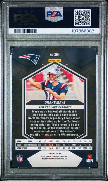 2024 Panini Mosaic Drake Maye #303 (Reactive Blue) Ex-Mt 6 back