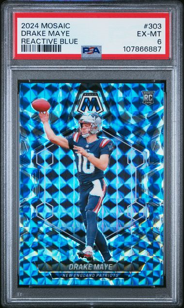 2024 Panini Mosaic Drake Maye #303 (Reactive Blue) Ex-Mt 6 front