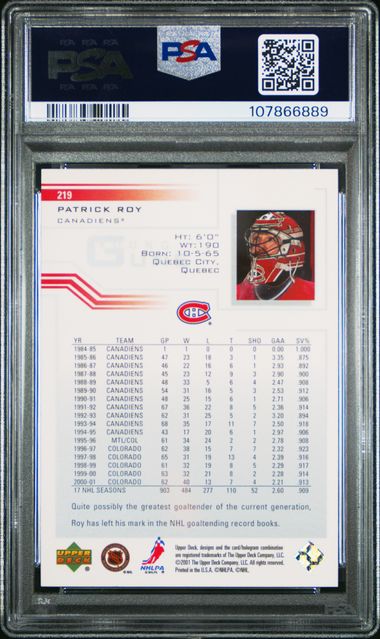 2001 Upper Deck Patrick Roy #219 Mint 9 back