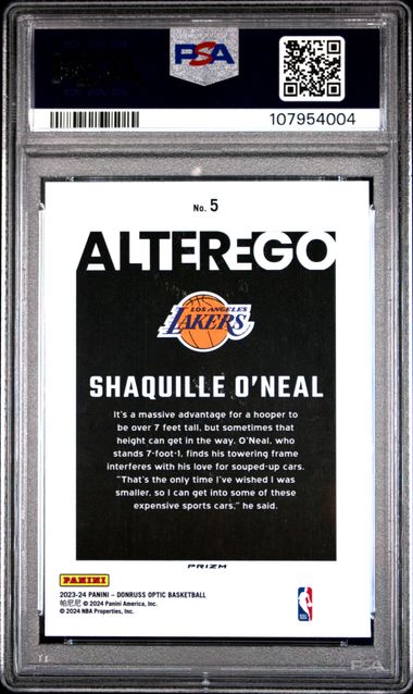 2023 Panini Donruss Optic Alter Ego Shaquille O'neal #5 Gem Mt 10 back