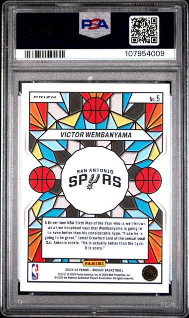 2023 Panini Mosaic Stained Glass Victor Wembanyama #5 Mint 9 back