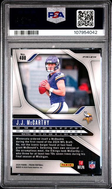 2024 Panini Prizm Jj Mccarthy #400 (Silver Prizm) Mint 9 back