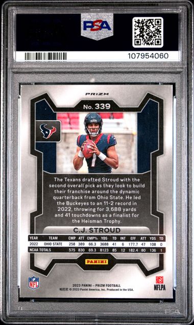 2023 Panini Prizm Cj Stroud #339 (Silver Prizm) Mint 9 back