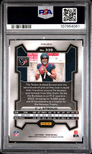 2023 Panini Prizm Cj Stroud #339 (Silver Prizm) Mint 9 back