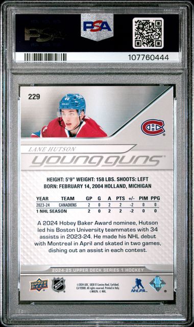 2024 Upper Deck Lane Hutson #229 Gem Mt 10 back