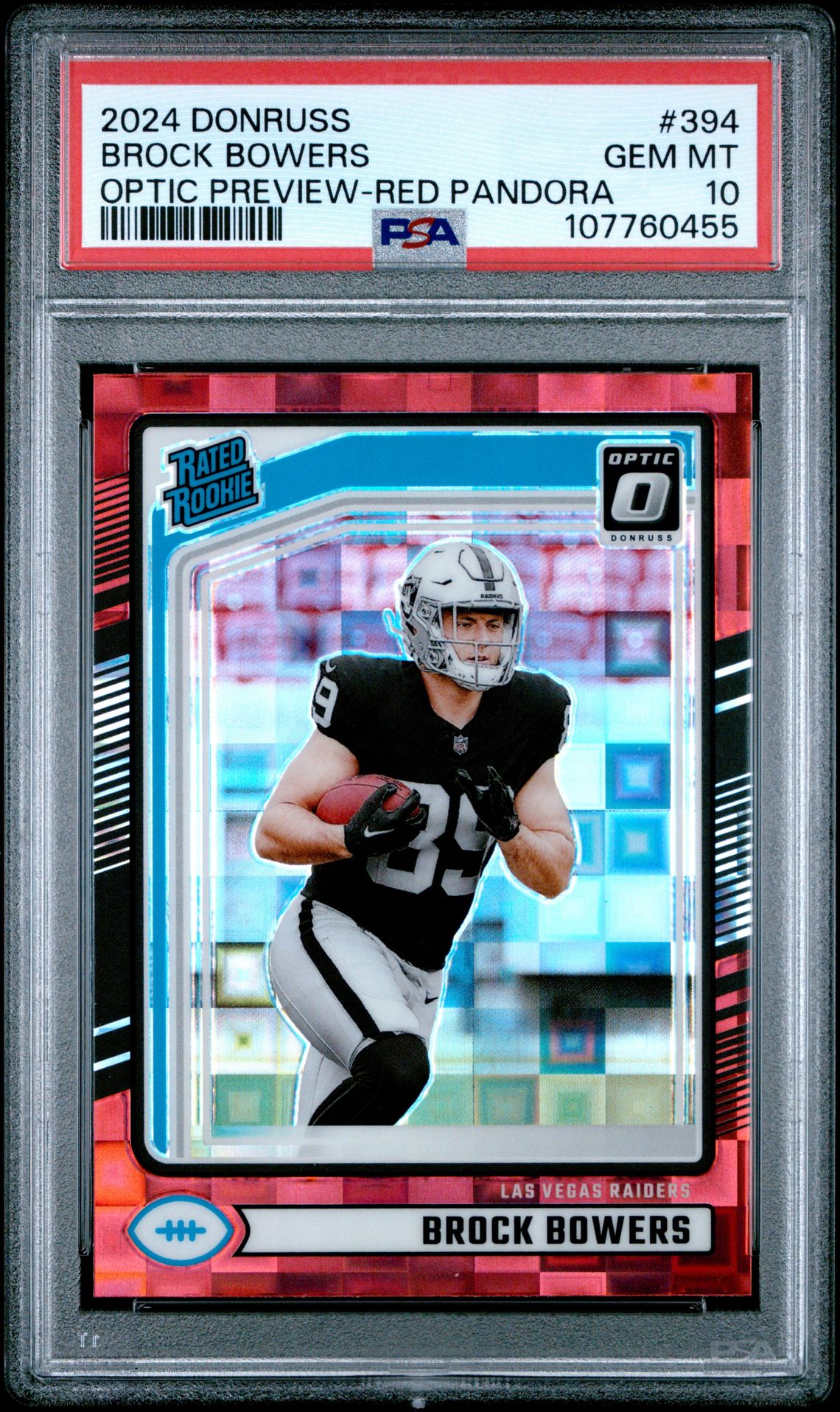 2024 Panini Donruss Brock Bowers #394 (Optic Preview-Red Pandora) Gem Mt 10 front