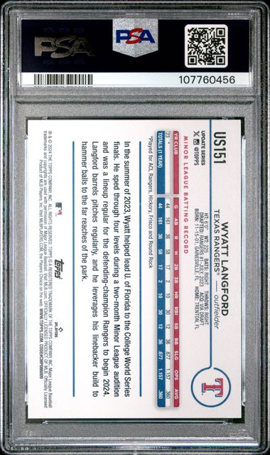 2024 Topps Update Wyatt Langford #Us151 Mint 9 back