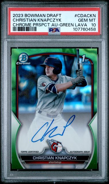 2023 Bowman Draft Chrome Prospect Autograph Christian Knapczyk #Cdackn (Chrome Prspct Au-Green Lava) Gem Mt 10 front