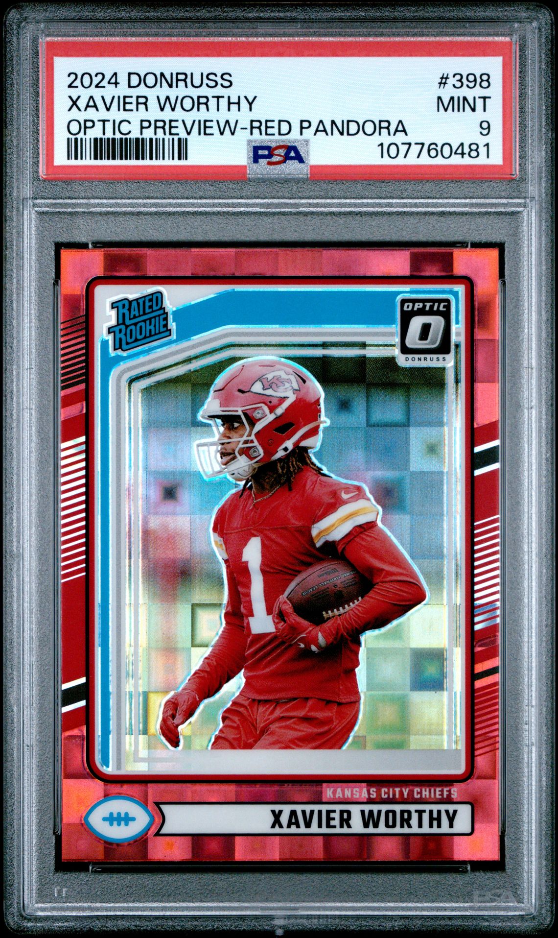 2024 Panini Donruss Xavier Worthy #398 (Optic Preview-Red Pandora) Mint 9 front