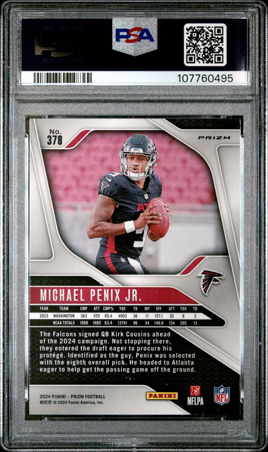 2024 Panini Prizm Michael Penix Jr. #378 (Silver Prizm) Gem Mt 10 back