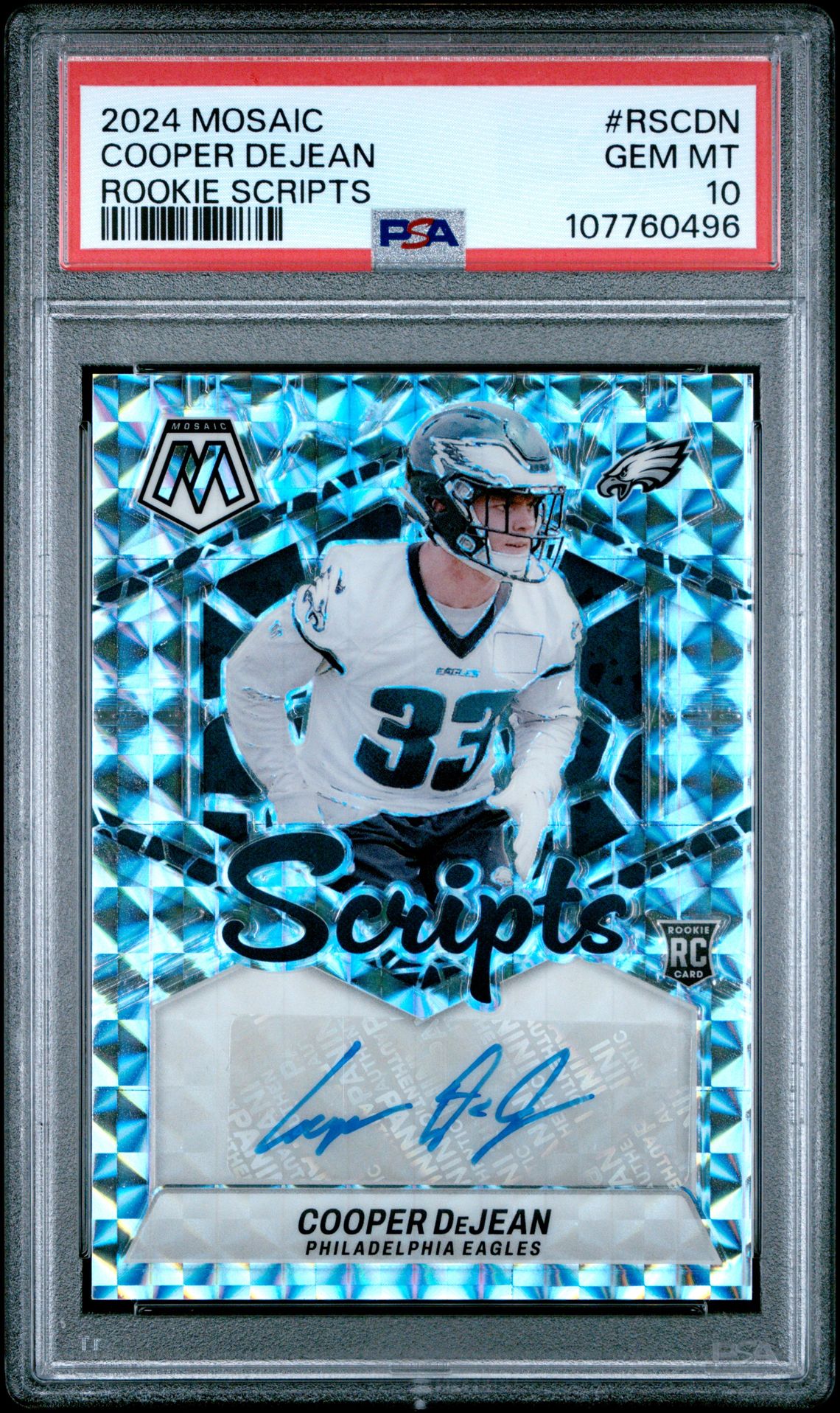 2024 Panini Mosaic Rookie Scripts Cooper Dejean #Rscdn Gem Mt 10 front