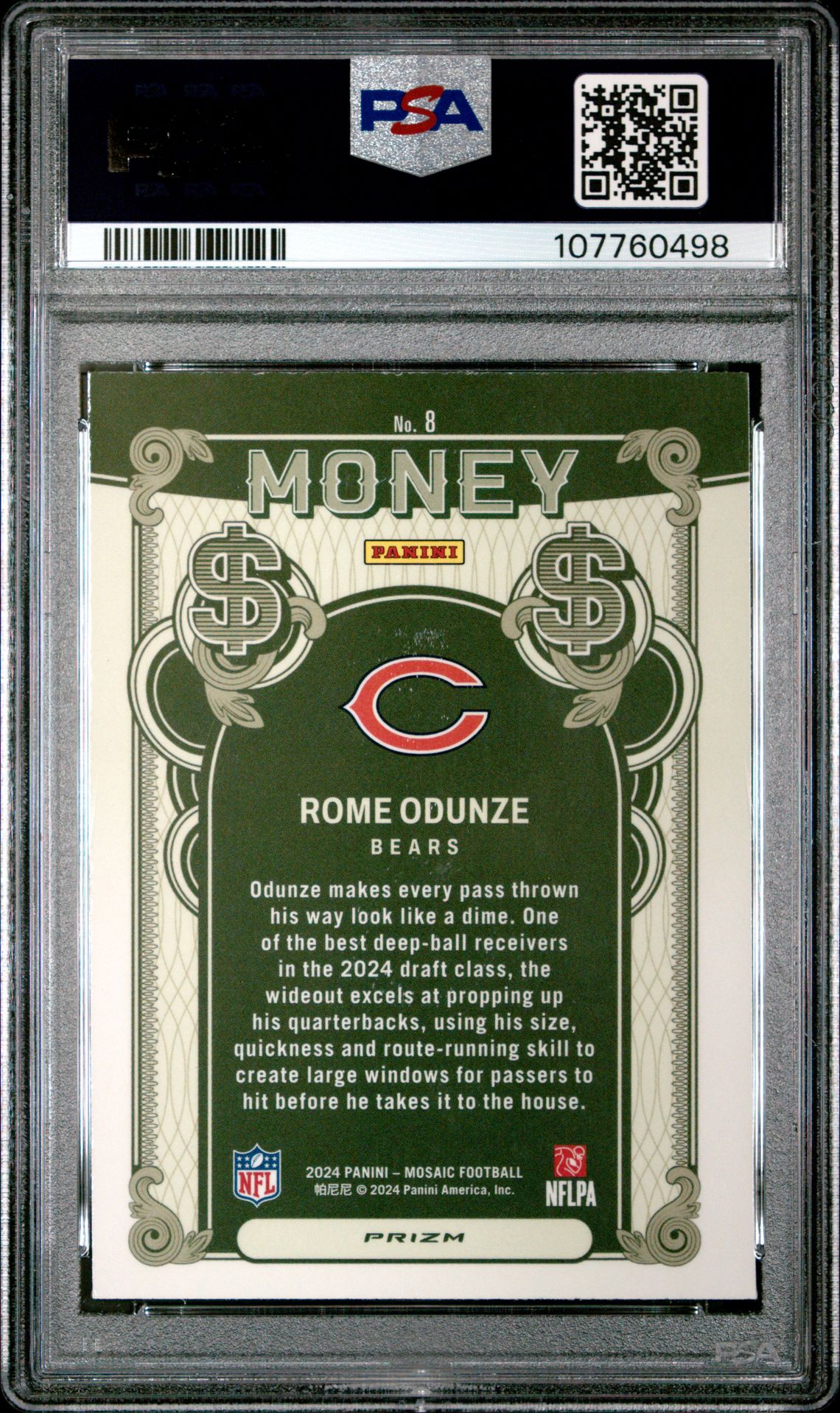 2024 Panini Mosaic Money Rome Odunze #8 Mint 9 back
