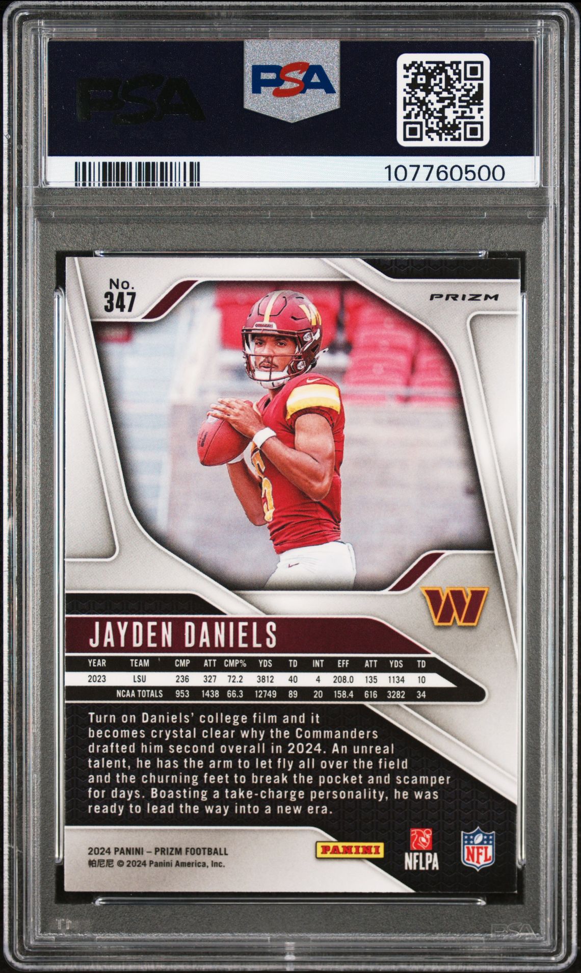 2024 Panini Prizm Jayden Daniels #347 (Disco Prizm) Mint 9 back