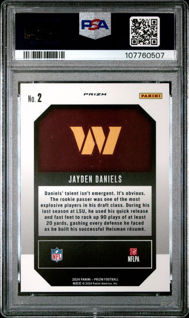 2024 Panini Prizm Emergent Jayden Daniels #2 (Emergent-Green Prizm) Mint 9 back