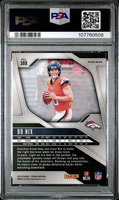 2024 Panini Prizm Bo Nix #309 (Green Prizm) Mint 9 back