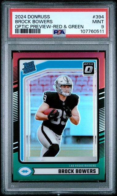 2024 Panini Donruss Brock Bowers #394 (Optic Preview-Red & Green) Mint 9 front
