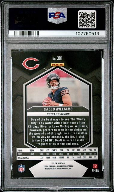 2024 Panini Mosaic Caleb Williams #301 (Silver) Mint 9 back