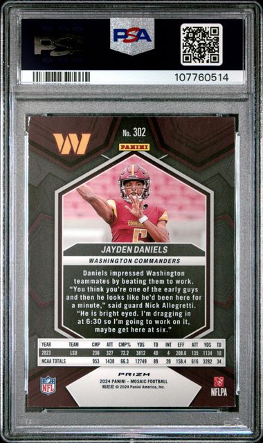 2024 Panini Mosaic Jayden Daniels #302 (Mosaic) Gem Mt 10 back