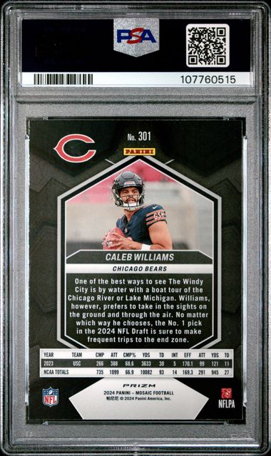 2024 Panini Mosaic Caleb Williams #301 (Camo Pink) Gem Mt 10 back