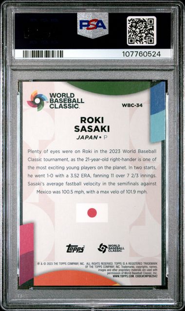 2023 Topps 2023 World Baseball Classic Stars Roki Sasaki #Wbc34 (2023 Wbc Stars) Nm-Mt 8 back