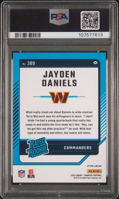 2024 Panini Donruss Jayden Daniels #389 (Optic Preview-Red & Green) Gem Mt 10 back