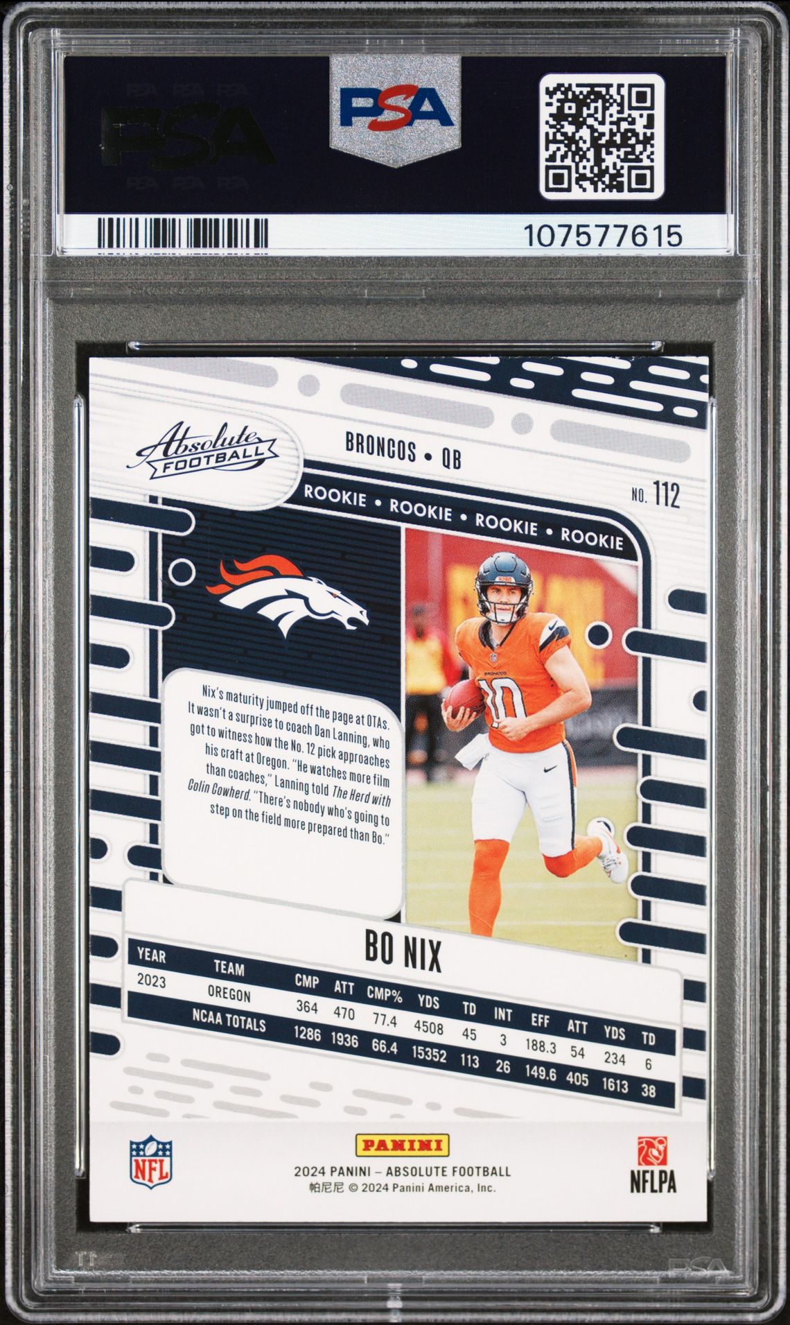 2024 Panini Absolute Bo Nix #112 Mint 9 back