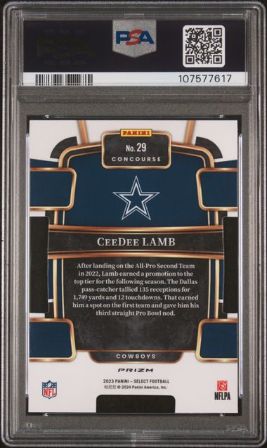 2023 Panini Select Ceedee Lamb #29 (Die-Cut Zebra Prizm) Gem Mt 10 back