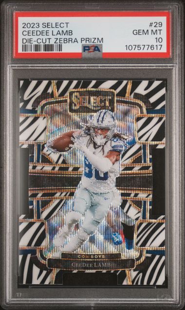 2023 Panini Select Ceedee Lamb #29 (Die-Cut Zebra Prizm) Gem Mt 10 front