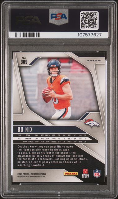 2024 Panini Prizm Bo Nix #309 (Disco Prizm) Gem Mt 10 back