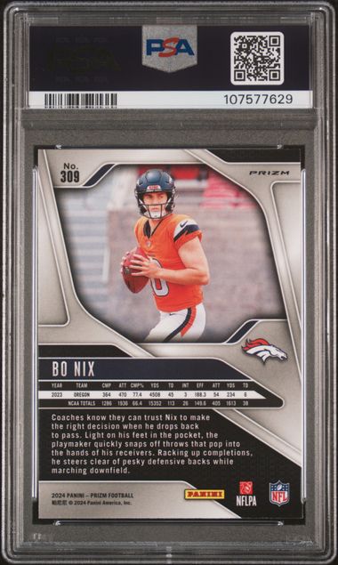 2024 Panini Prizm Bo Nix #309 (Silver Prizm) Gem Mt 10 back