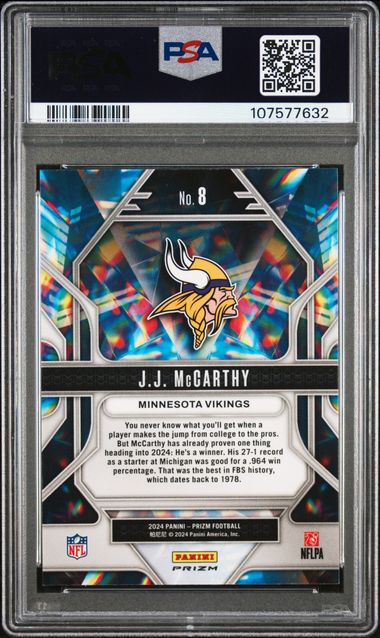 2024 Panini Prizm Prizmatic Jj Mccarthy #8 (Prizmatic-Green Prizm) Gem Mt 10 back