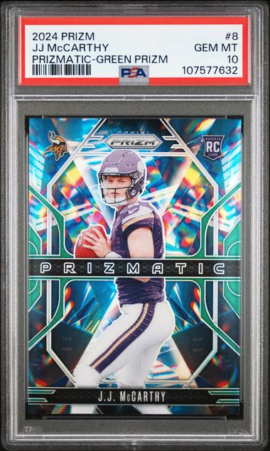 2024 Panini Prizm Prizmatic Jj Mccarthy #8 (Prizmatic-Green Prizm) Gem Mt 10 front