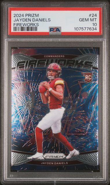 2024 Panini Prizm Fireworks Jayden Daniels #24 Gem Mt 10 front