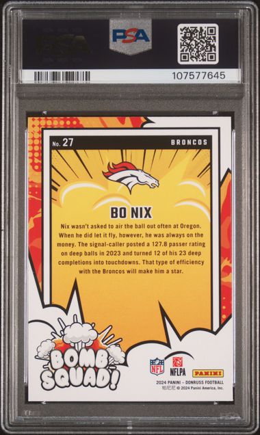 2024 Panini Donruss Bomb Squad Bo Nix #27 Gem Mt 10 back
