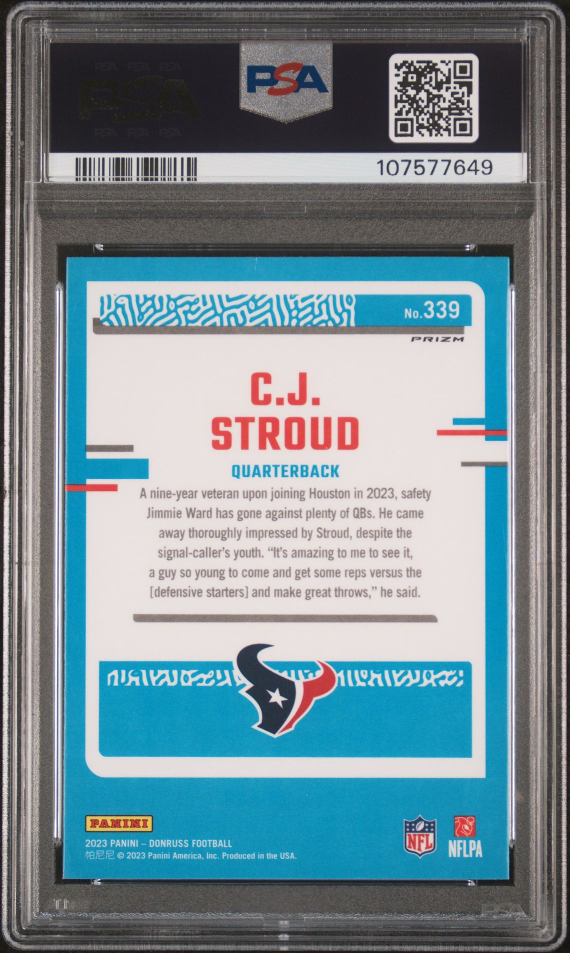 2023 Panini Donruss Cj Stroud #339 (Optic Preview-Blue Scope) Nm 7 back