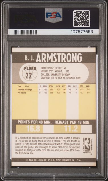 1990 Fleer B.j. Armstrong #22 Nm 7 back