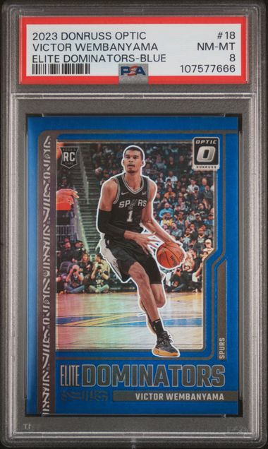 2023 Panini Donruss Optic Elite Dominators Victor Wembanyama #18 (Elite Dominators-Blue) Nm-Mt 8 front