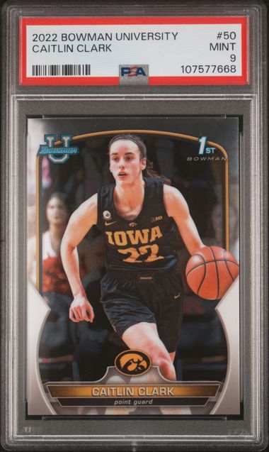 2022 Bowman Chrome University Caitlin Clark #50 Mint 9 front