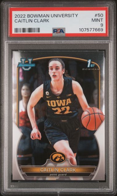2022 Bowman Chrome University Caitlin Clark #50 Mint 9 front
