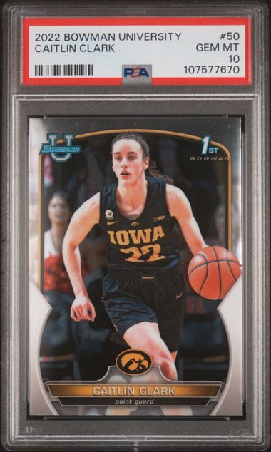 2022 Bowman Chrome University Caitlin Clark #50 Gem Mt 10 front