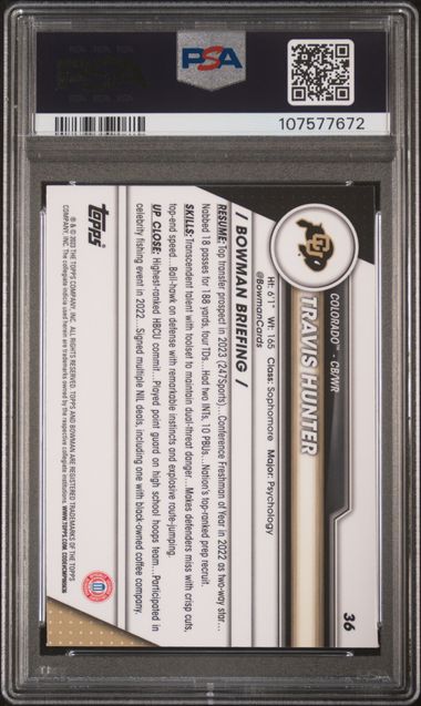 2023 Bowman University Chrome Travis Hunter #36 Nm-Mt 8 back