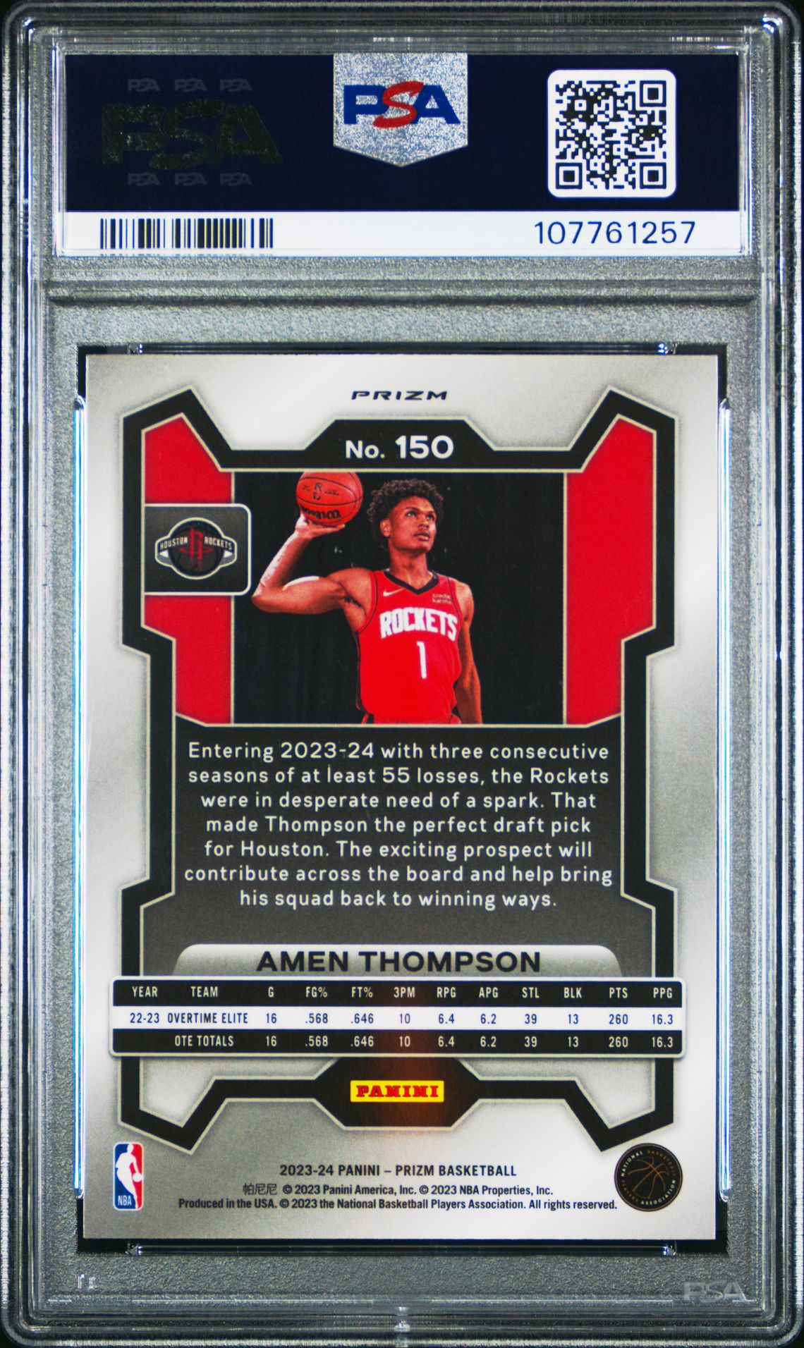 2023 Panini Prizm Amen Thompson #150 (Ice) Gem Mt 10 back