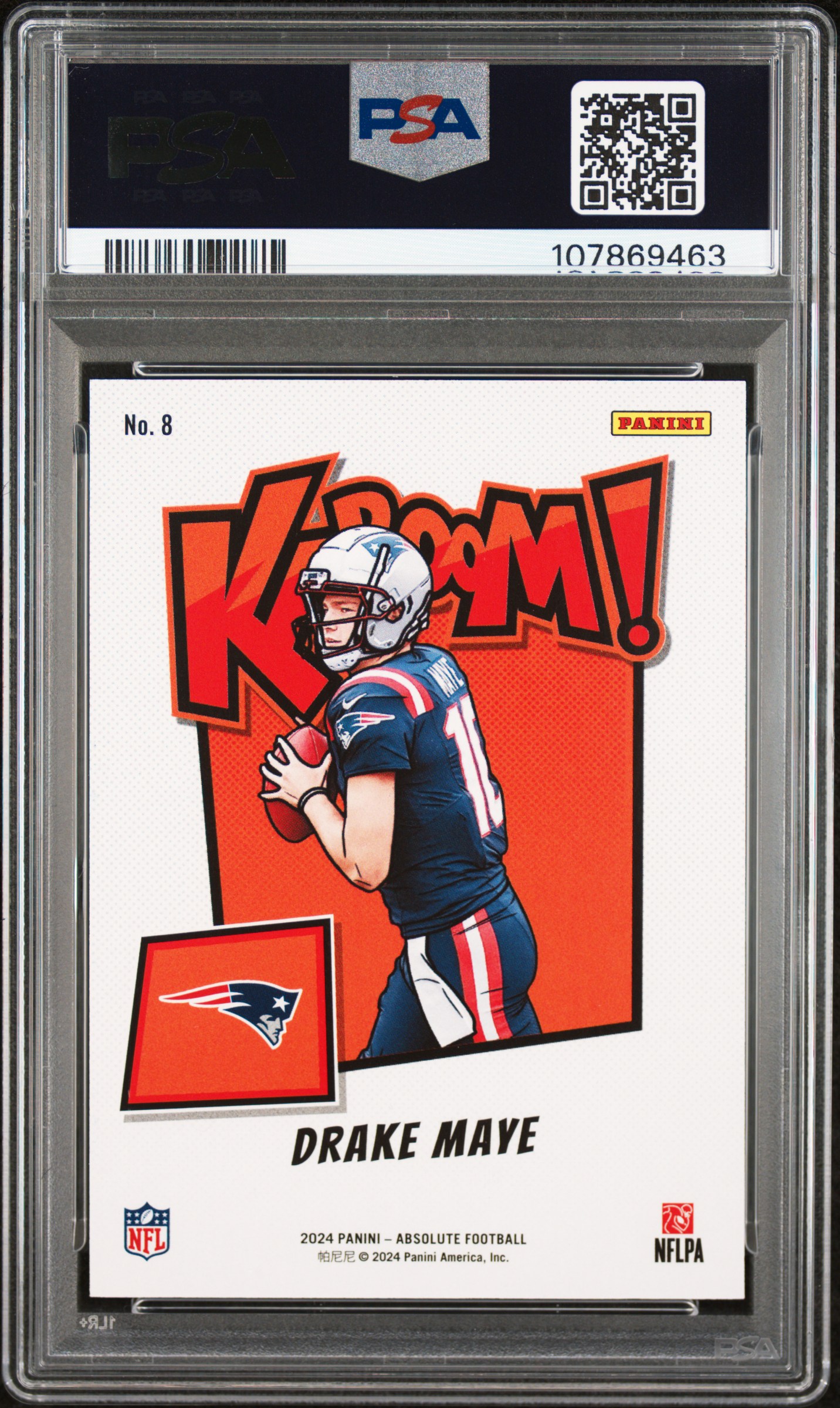 2024 Panini Absolute Kaboom! Horizontal Drake Maye #8 Gem Mt 10 back