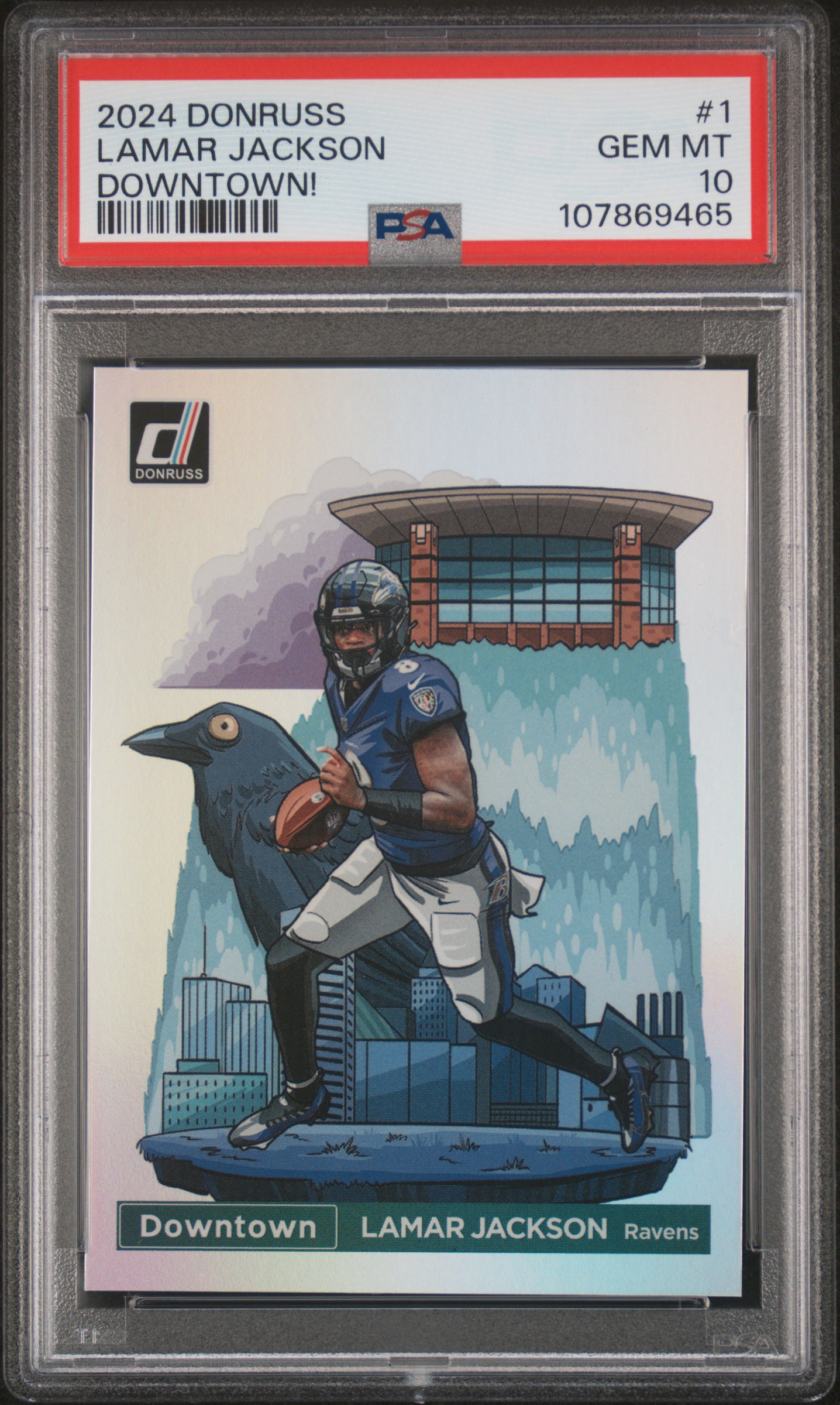 2024 Panini Donruss Downtown! Lamar Jackson #1 Gem Mt 10 front